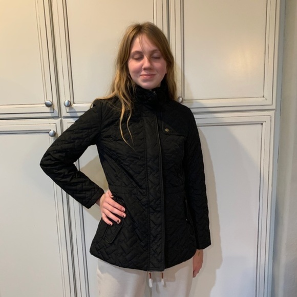 Cole Haan black Quilted hooded Signature Jacket black EUC S coat comfy hoodie - Picture 5 of 6